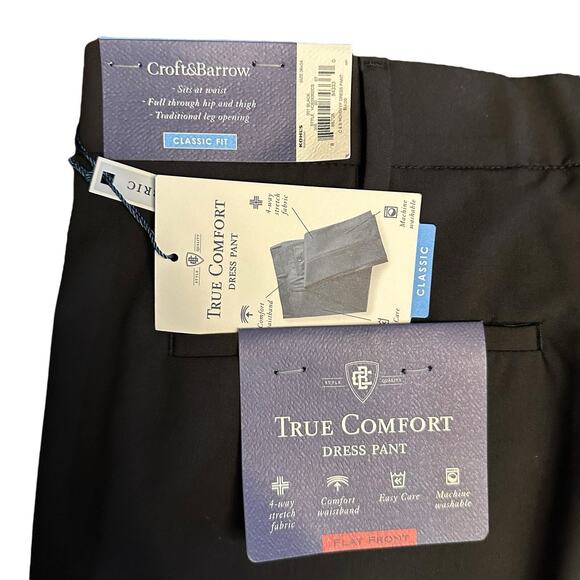 Mens Croft and Barrow True Comfort Flat Front Classic Fit 36x34 Black Stretch - Picture 13 of 13